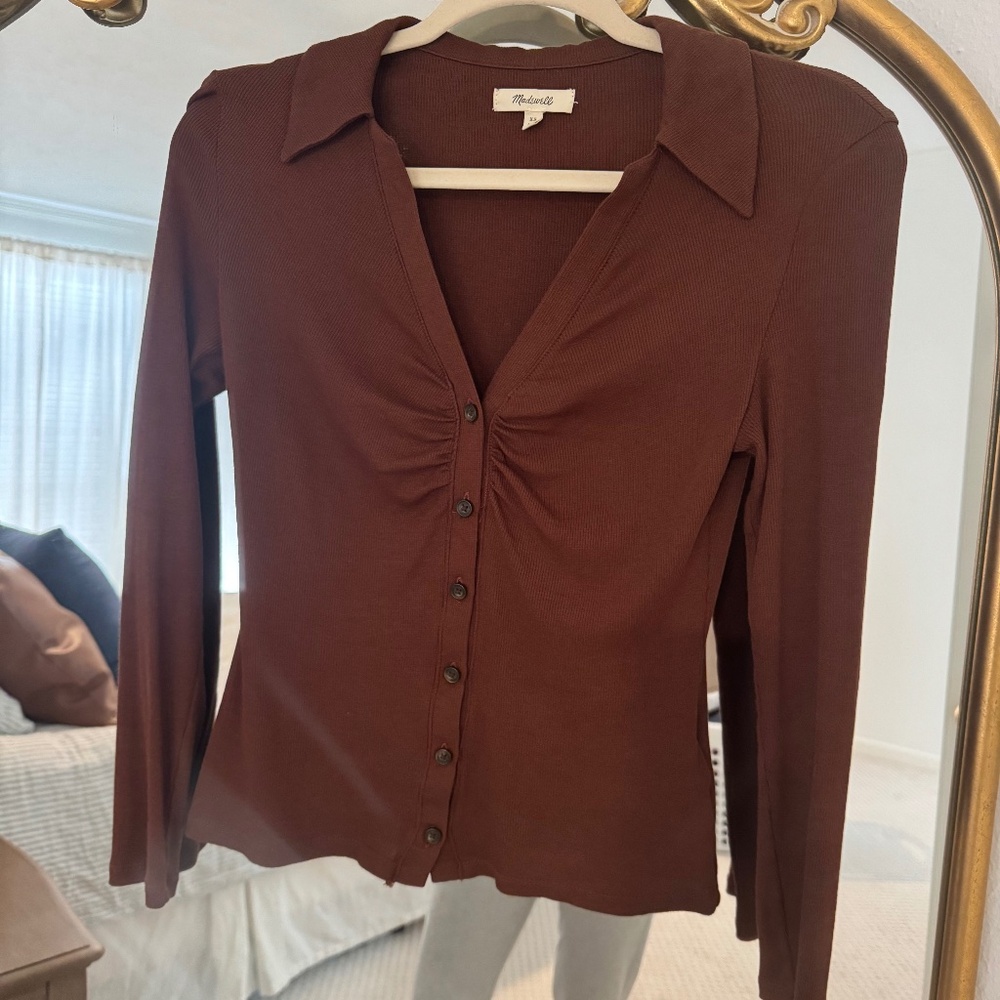 Madewell Long Sleeve Ruched Button Up